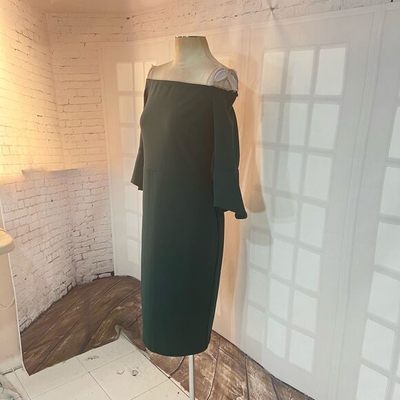 🔥🔥5 for $25🔥🔥H&M green off the shoulder bell sleeve cocktail party sheath dress - Picture 4 of 11